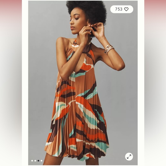 Anthropologie NWT HUTCH HALTER PLEATED SWING MINI DRESS size S. - Picture 3 of 8